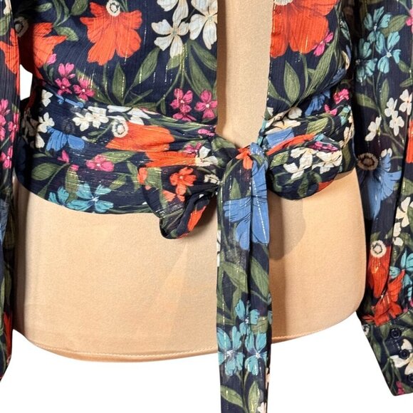 ASTR the Label Dark Floral Cropped Blouse Top Sz.M Multi Open Back Romantic - Picture 8 of 16
